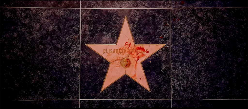 A estrela na calçada da fama de Hollywood Boulevard, do filme "A Substância".